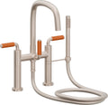 California Faucets San Elijo Contemporaneo Llenador de Tina de Montaje en Cubierta - Pico Cuadrado - Manija de Porcelana Naranja