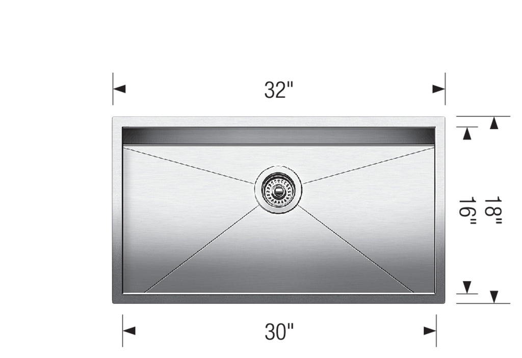 Blanco Quatrus R0 32″ Super Single Bowl — Tarja de Acero Inoxidable — vista 3