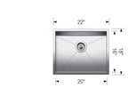 Blanco Quatrus R0 22″ Small Single Bowl — Tarja de Acero Inoxidable — vista 2