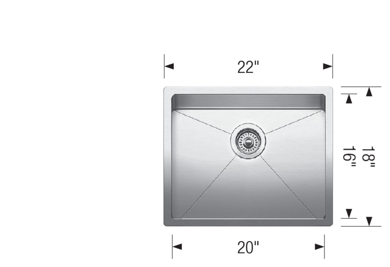Blanco Quatrus R15 22″ Small Single Bowl — Tarja de Acero Inoxidable