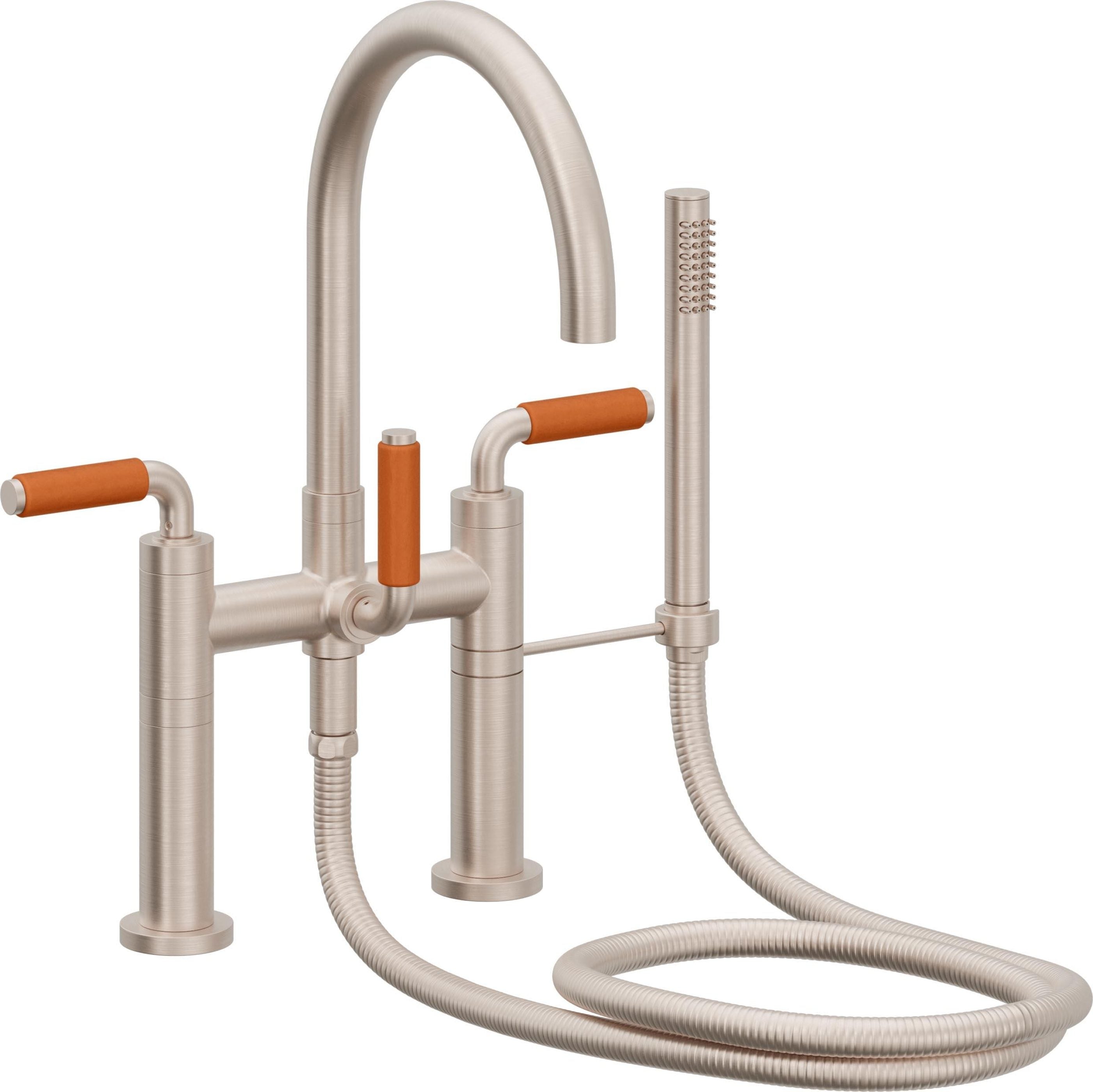 California Faucets Asilomar Contemporaneo Llenador de Tina de Montaje en Cubierta - Pico en Arco - Manija de Porcelana Naranja