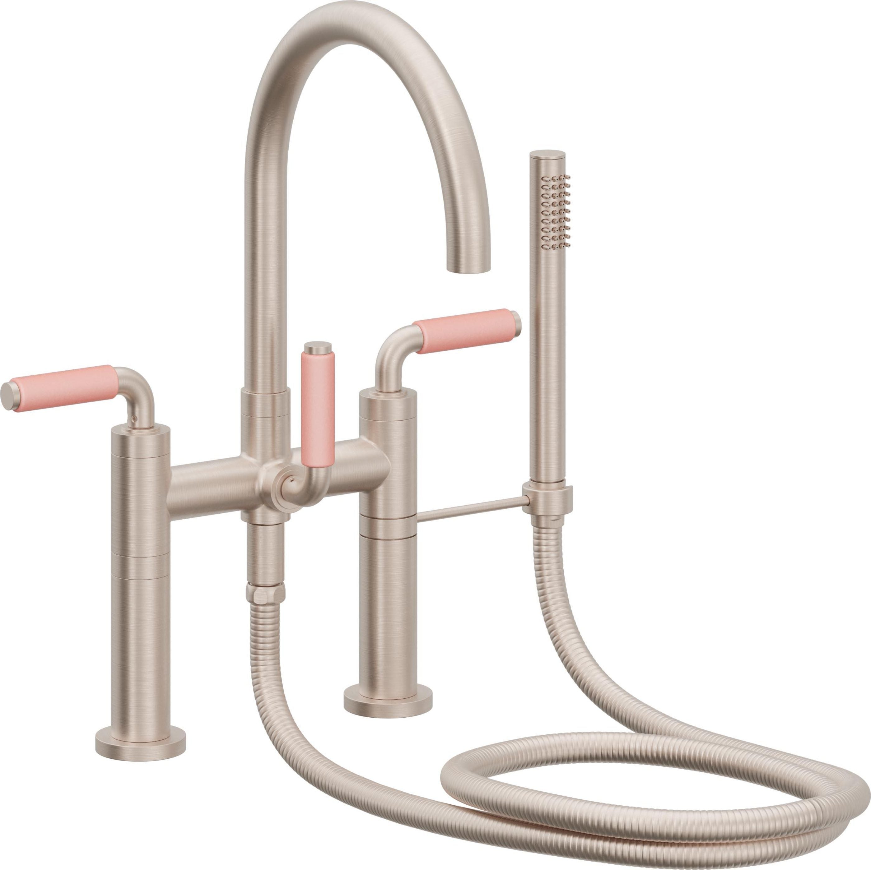 California Faucets Asilomar Contemporaneo Llenador de Tina de Montaje en Cubierta - Pico en Arco - Manija de Porcelana Rosa