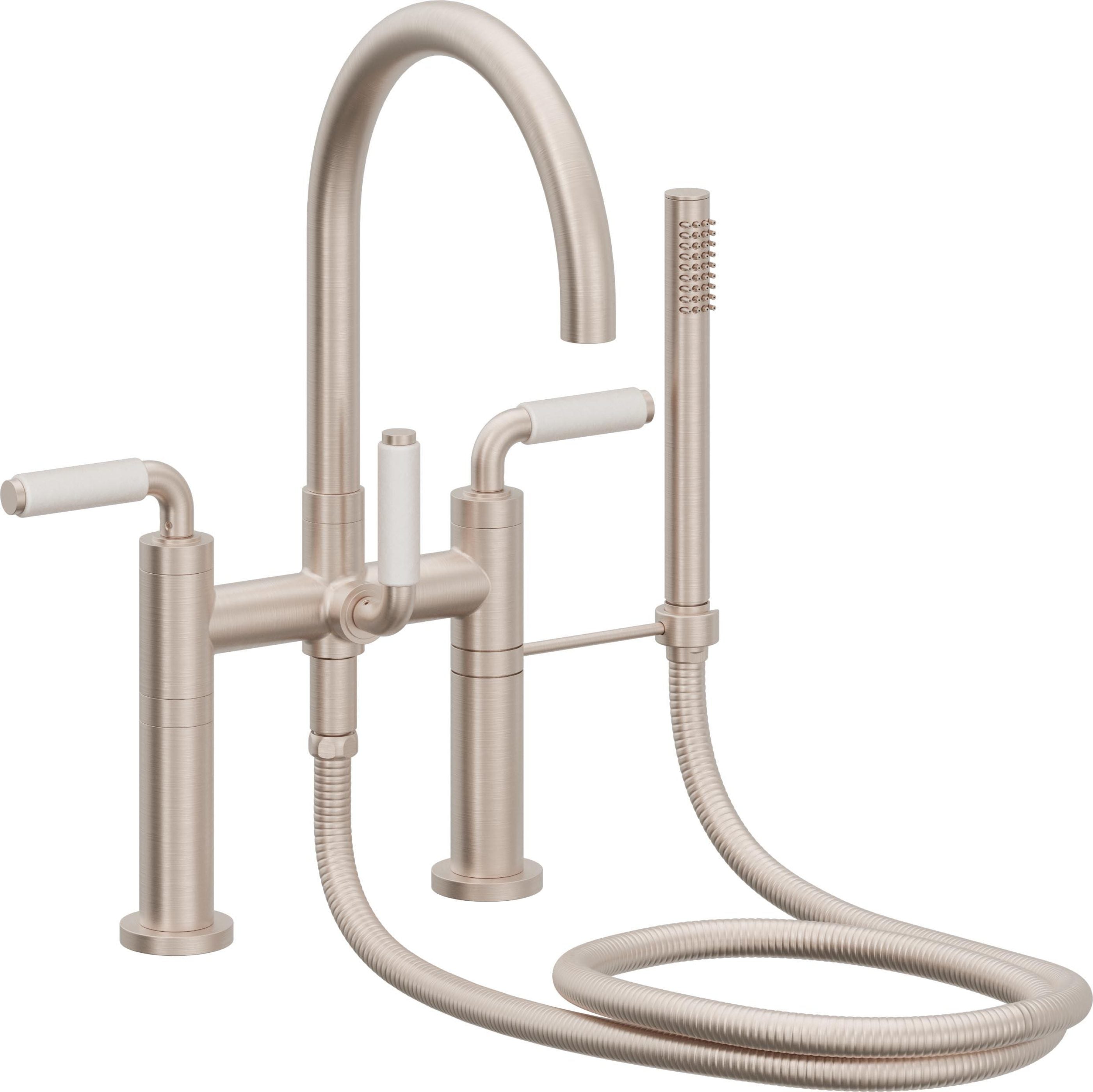 California Faucets Asilomar Contemporaneo Llenador de Tina de Montaje en Cubierta - Pico en Arco - Manija de Porcelana Blanca