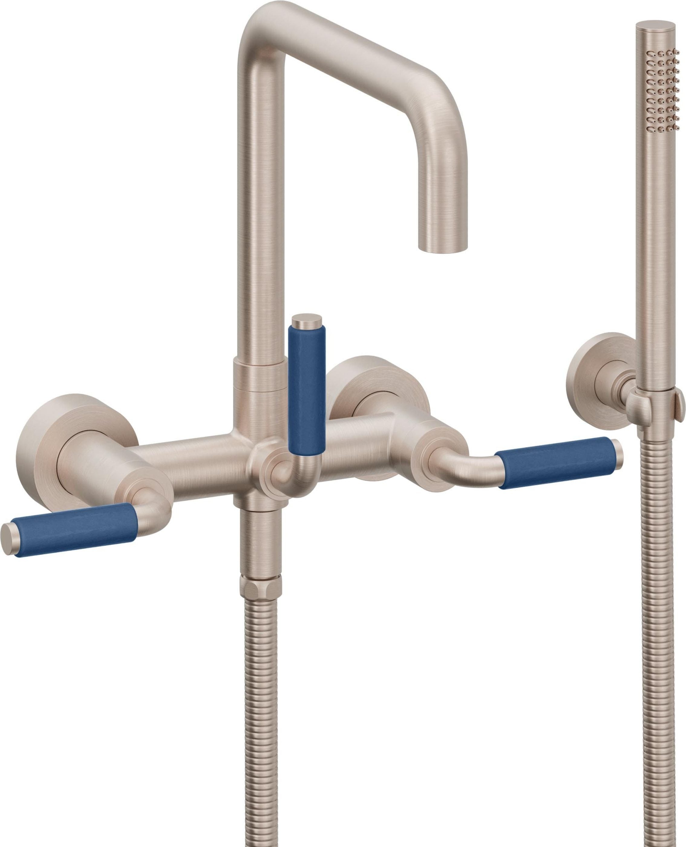 California Faucets Bolsa Contemporaneo Llenador de Tina de Montaje en Pared - Pico Cuadrado - Manija de Porcelana Azul