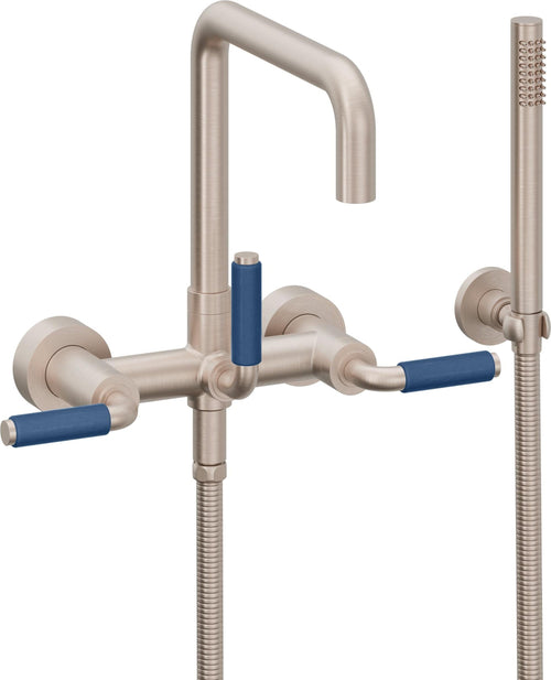 California Faucets Bolsa Contemporaneo Llenador de Tina de Montaje en Pared - Pico Cuadrado - Manija de Porcelana Azul