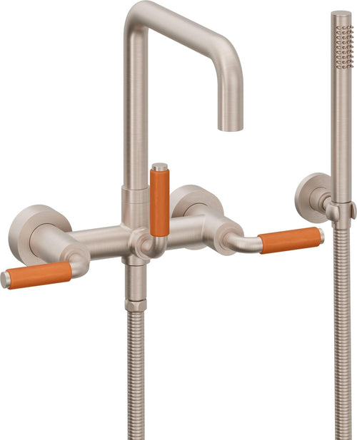 California Faucets Bolsa Contemporaneo Llenador de Tina de Montaje en Pared - Pico Cuadrado - Manija de Porcelana Naranja