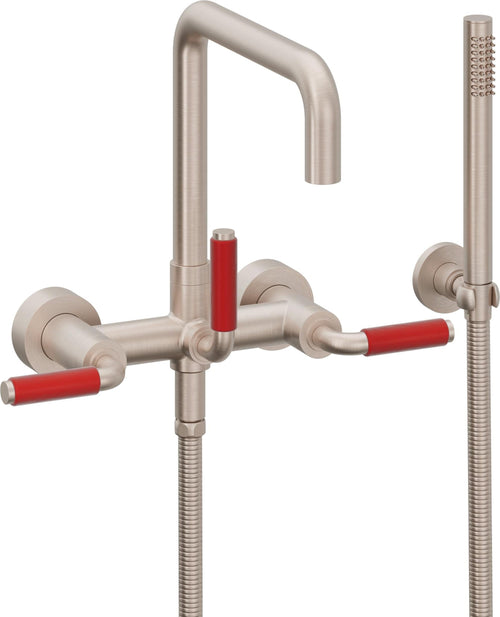 California Faucets Bolsa Contemporaneo Llenador de Tina de Montaje en Pared - Pico Cuadrado - Manija Roja