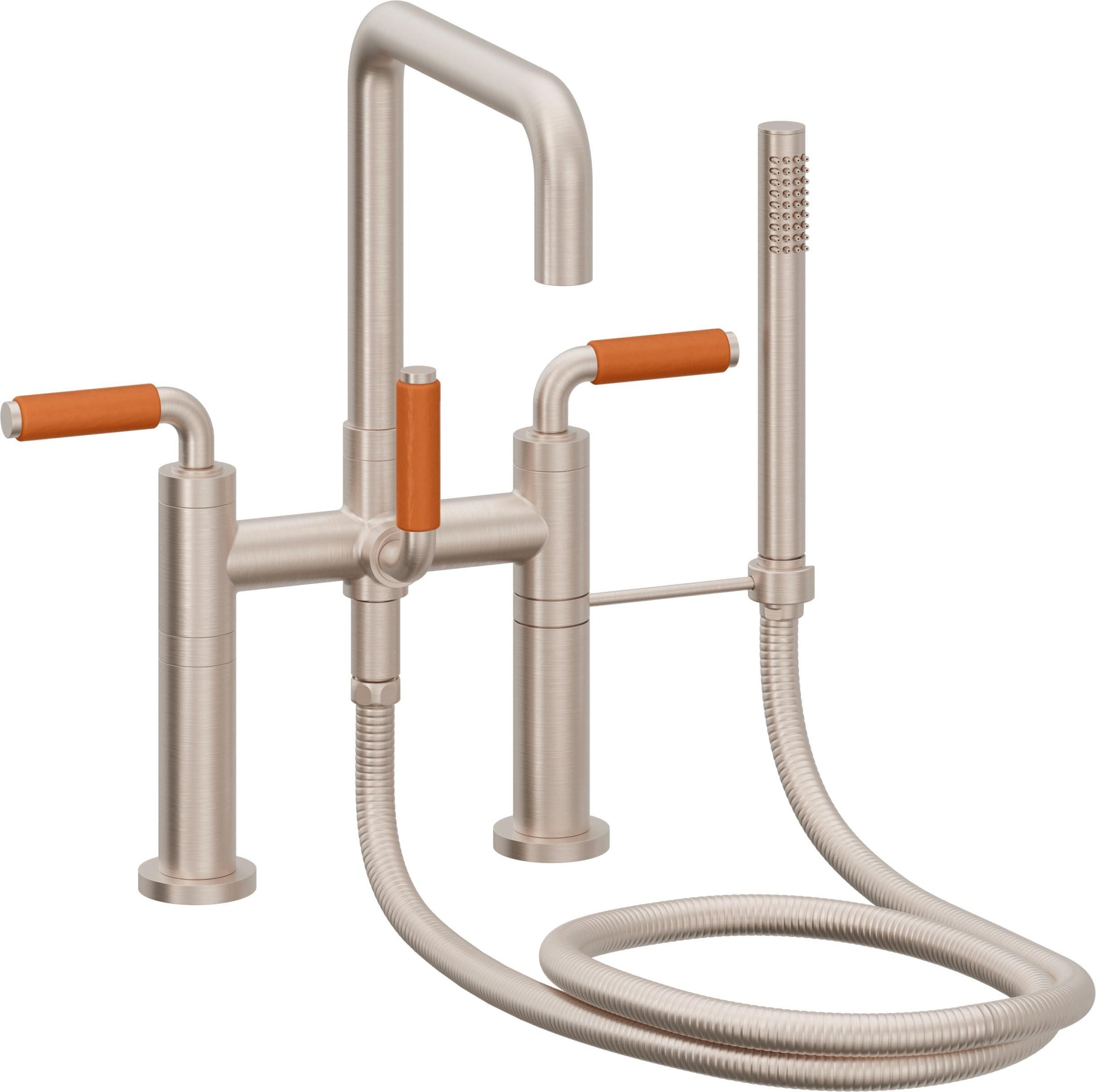 California Faucets Bolsa Contemporaneo Llenador de Tina de Montaje en Cubierta - Pico Cuadrado - Manija de Porcelana Naranja