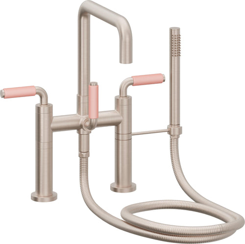 California Faucets Bolsa Contemporaneo Llenador de Tina de Montaje en Cubierta - Pico Cuadrado - Manija de Porcelana Rosa