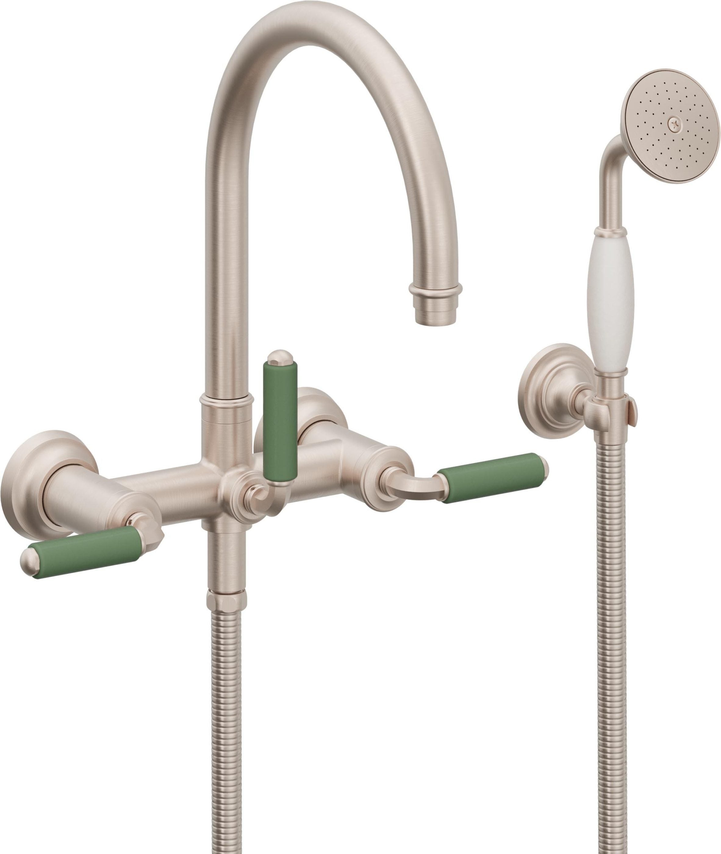 California Faucets Palomar Tradicional Llenador de Tina de Montaje en Pared - Pico en Arco - Manija de Porcelana Verde