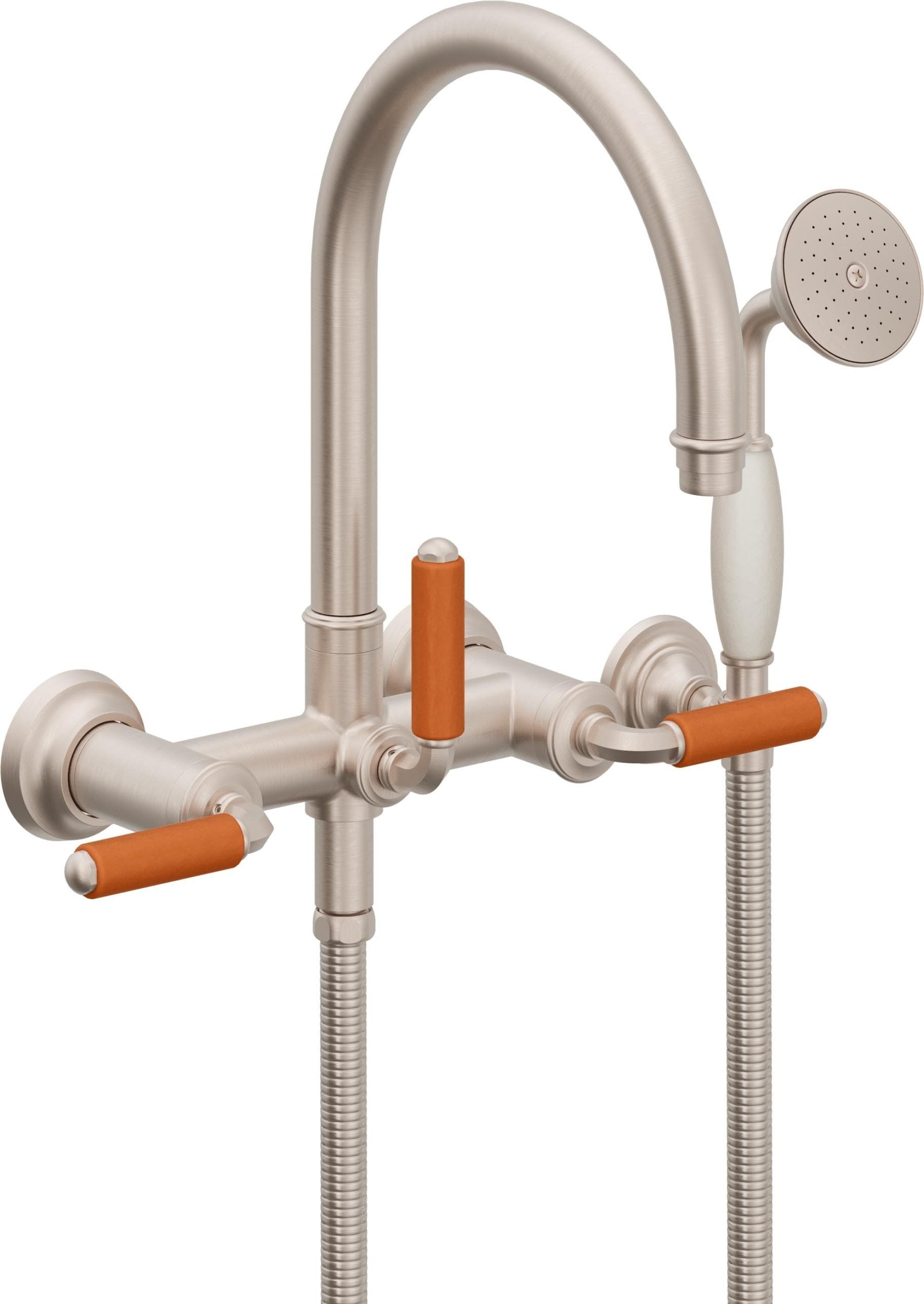 California Faucets Palomar Tradicional Llenador de Tina de Montaje en Pared - Pico en Arco - Manija de Porcelana Naranja
