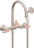 California Faucets Palomar Tradicional Llenador de Tina de Montaje en Pared - Pico en Arco - Manija de Porcelana Rosa