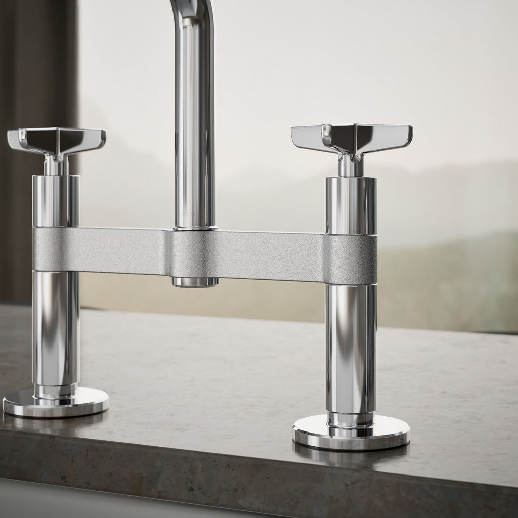 Kohler Billet — Mezcladora de Cocina tipo Puente con Rociador Lateral y Manijas de Cruz — Ambientación 5