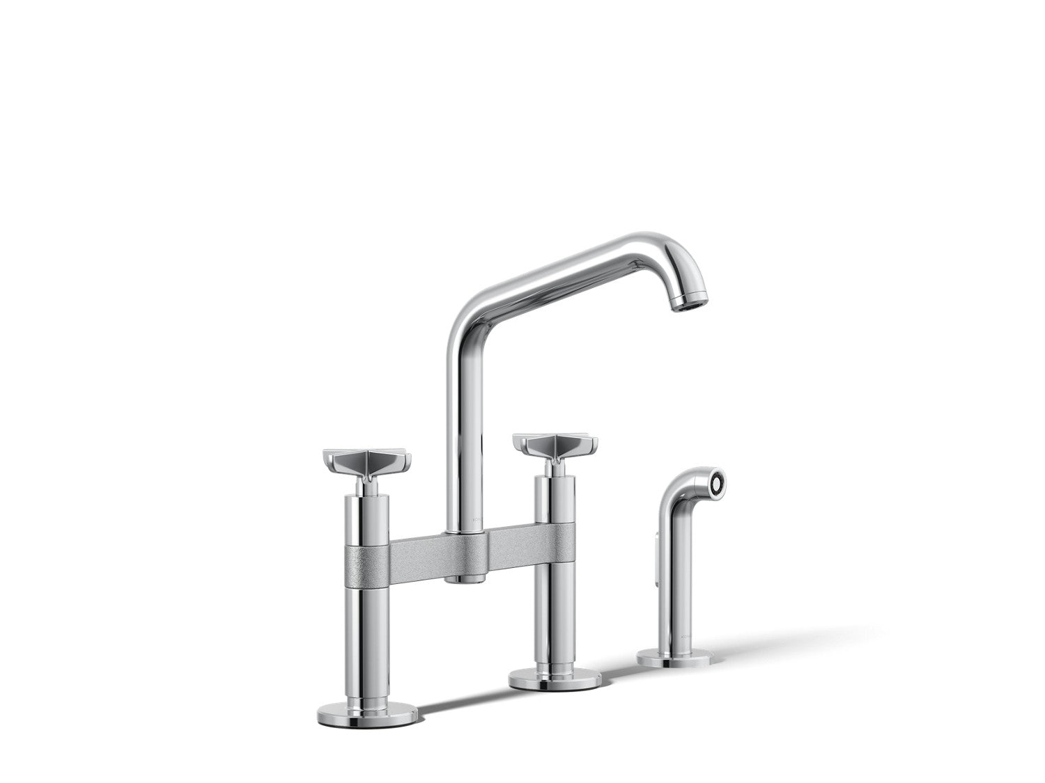 Kohler Billet — Mezcladora de Cocina tipo Puente con Rociador Lateral y Manijas de Cruz — Cromo Pulido