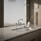 Kohler Billet — Mezcladora de Cocina tipo Puente con Rociador Lateral y Manijas de Cruz — Ambientación 2