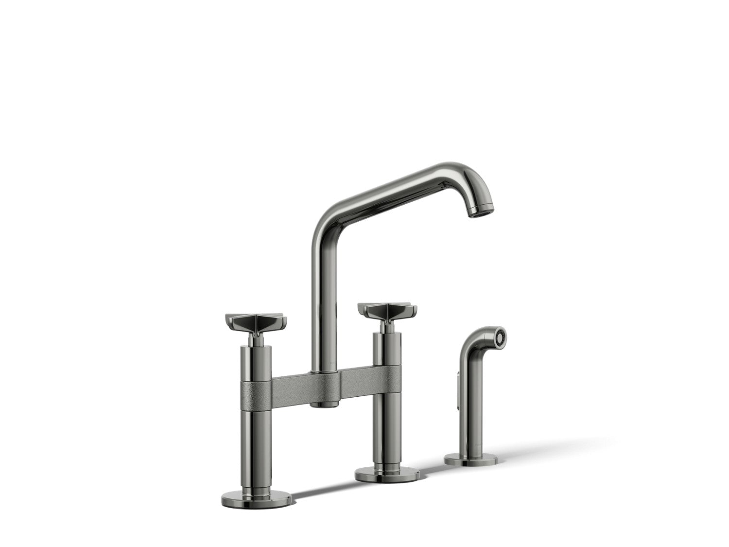 Kohler Billet — Mezcladora de Cocina tipo Puente con Rociador Lateral y Manijas de Cruz — Titanio Vibrant