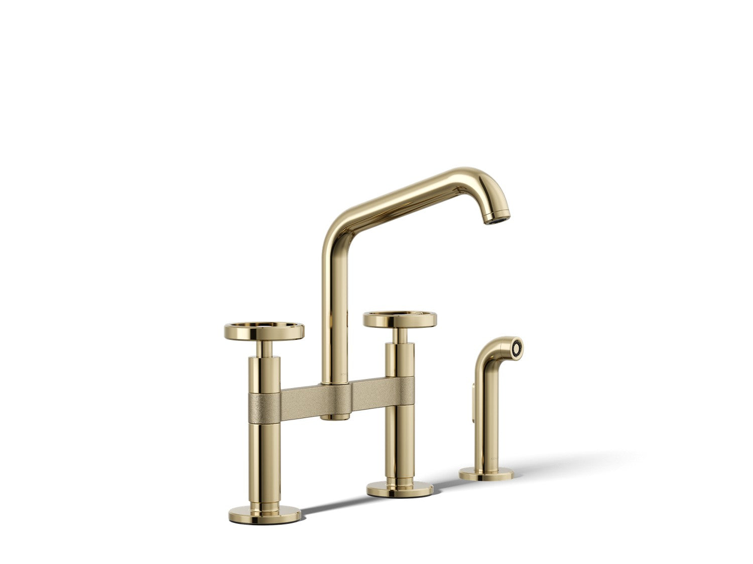 Kohler Billet — Mezcladora de Cocina tipo Puente con Rociador Lateral y Manijas Redondas — Oro Francés Vibrant