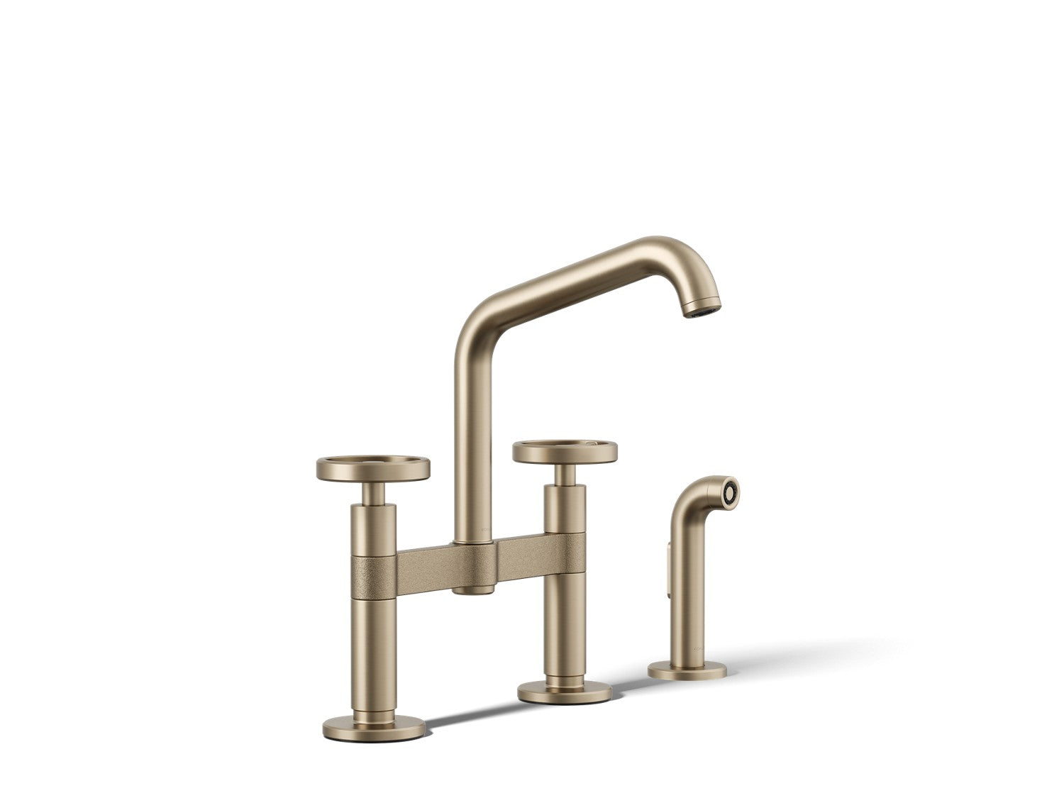 Kohler Billet — Mezcladora de Cocina tipo Puente con Rociador Lateral y Manijas Redondas — Bronce Cepillado Vibrant