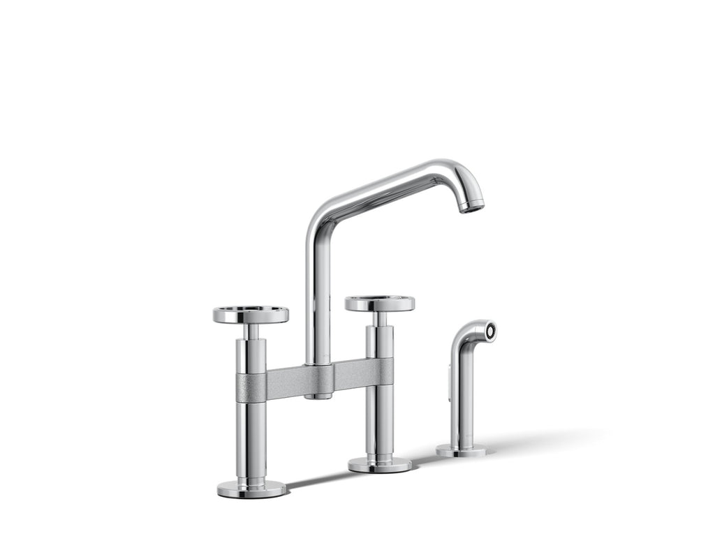 Kohler Billet — Mezcladora de Cocina tipo Puente con Rociador Lateral y Manijas Redondas — Cromo Pulido