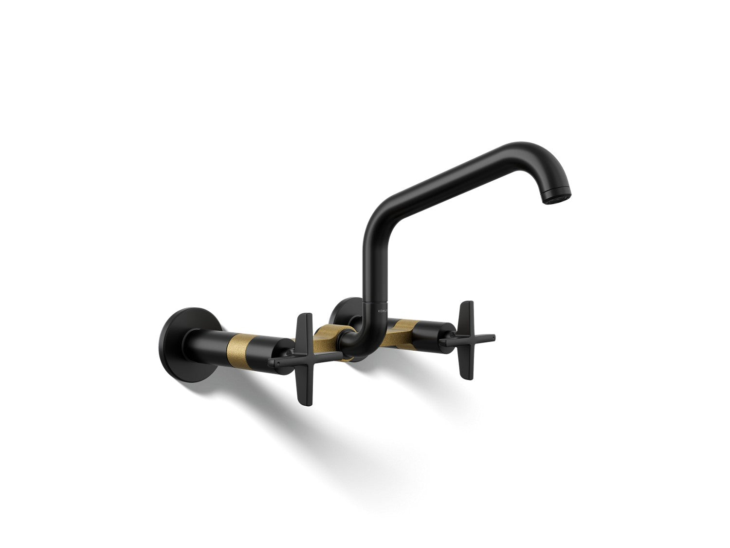 Kohler Billet — Mezcladora de Cocina tipo Puente de Pared con Manijas de Cruz — Negro Mate con Latón Moderno Cepillado