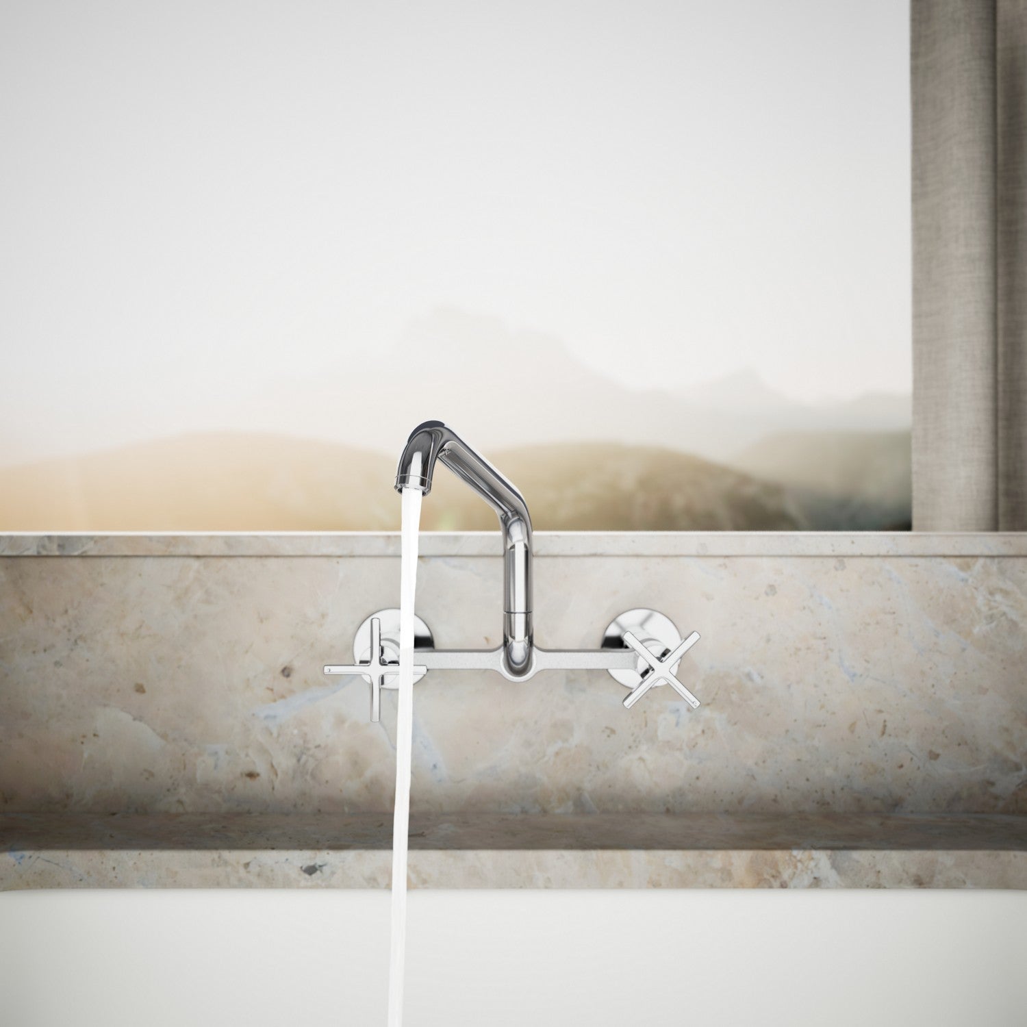 Kohler Billet — Mezcladora de Cocina tipo Puente de Pared con Manijas de Cruz — Ambientación 3