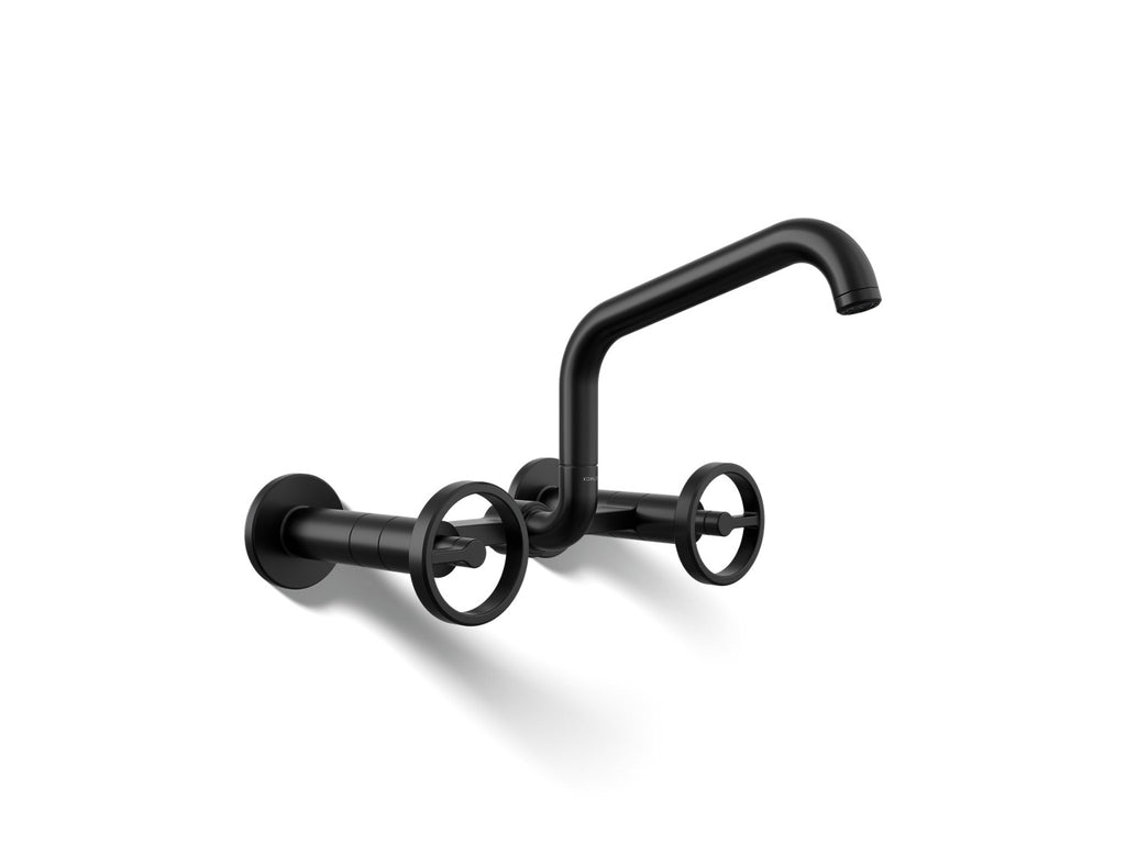 Kohler Billet — Mezcladora de Cocina tipo Puente de Pared con Manijas Redondas — Negro Mate