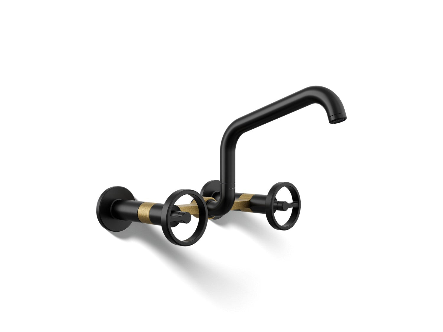 Kohler Billet — Mezcladora de Cocina tipo Puente de Pared con Manijas Redondas — Negro Mate con Latón Moderno Cepillado