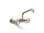 Kohler Billet — Mezcladora de Cocina tipo Puente de Pared con Manijas Redondas — Bronce Cepillado Vibrant