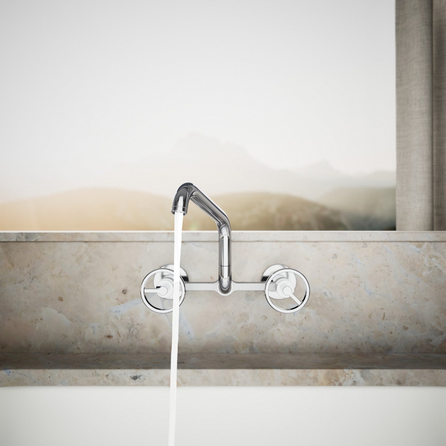 Kohler Billet — Mezcladora de Cocina tipo Puente de Pared con Manijas Redondas — Ambientación 3