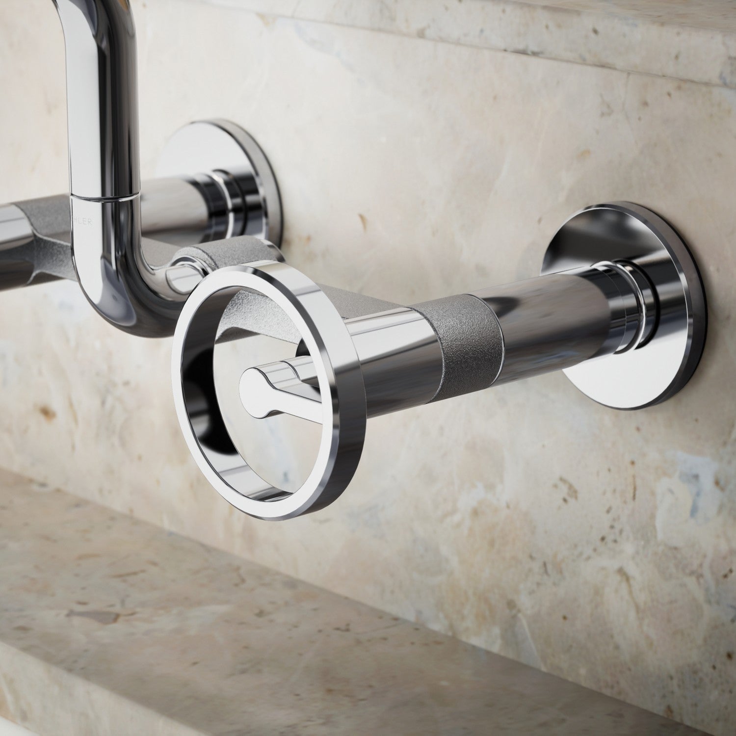 Kohler Billet — Mezcladora de Cocina tipo Puente de Pared con Manijas Redondas — Ambientación 2