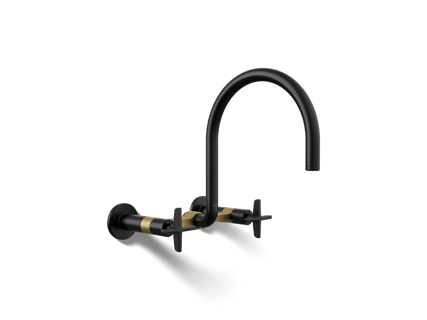 Kohler Billet — Mezcladora de Cocina tipo Puente de Pared, Arco Alto, con Manijas de Cruz — Negro Mate con Latón Moderno Cepillado