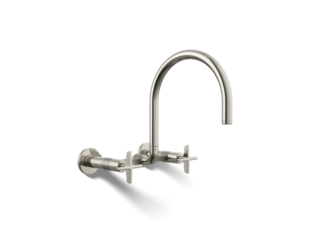 Kohler Billet — Mezcladora de Cocina tipo Puente de Pared, Arco Alto, con Manijas de Cruz — Níquel Pulido Vibrant
