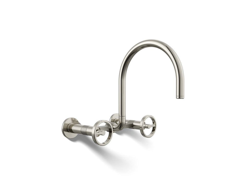 Kohler Billet — Mezcladora de Cocina tipo Puente de Pared, Arco Alto, con Manijas Redondas — Níquel Pulido Vibrant