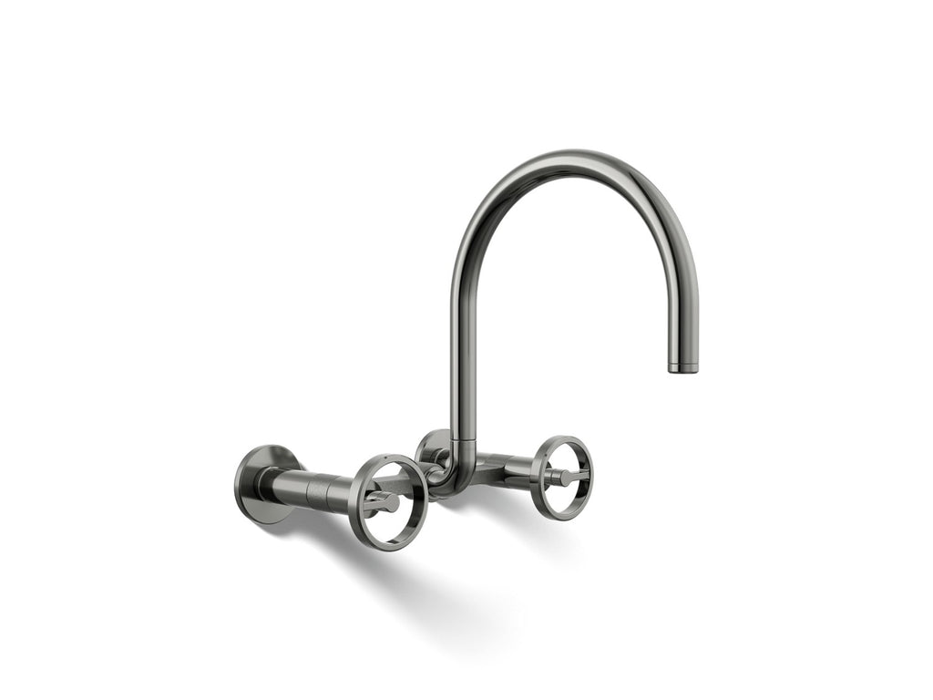 Kohler Billet — Mezcladora de Cocina tipo Puente de Pared, Arco Alto, con Manijas Redondas — Titanio Vibrant