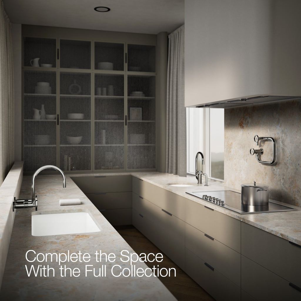 Kohler Billet — Mezcladora de Cocina tipo Puente de Pared, Arco Alto, con Manijas Redondas — Ambientación 4