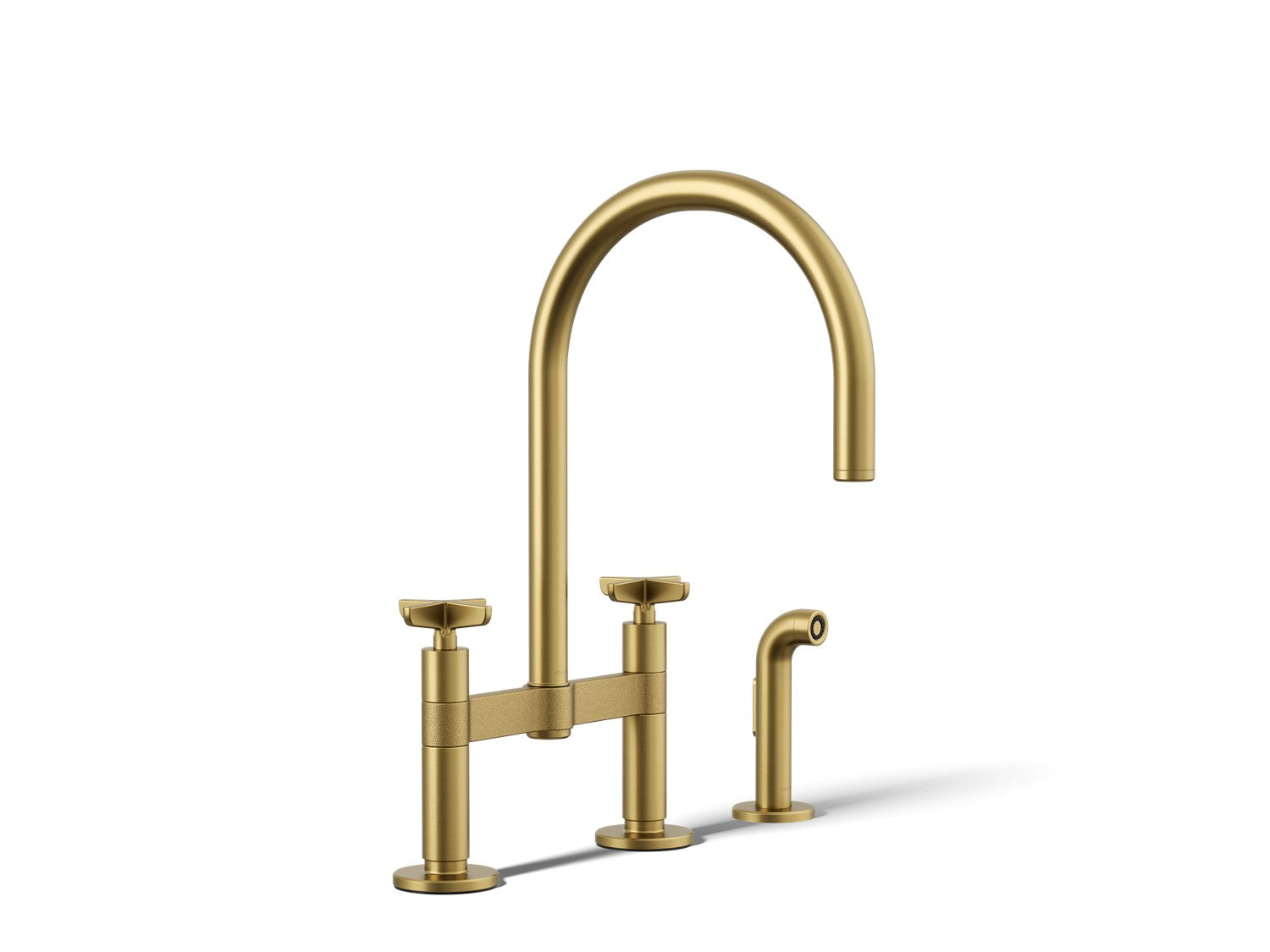 Kohler Billet — Mezcladora de Cocina tipo Puente Alto con Rociador Lateral y Manijas de Cruz — Latón Moderno Cepillado Vibrant