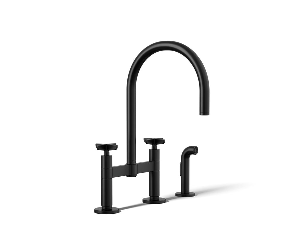 Kohler Billet — Mezcladora de Cocina tipo Puente Alto con Rociador Lateral y Manijas de Cruz — Negro Mate