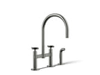 Kohler Billet — Mezcladora de Cocina tipo Puente Alto con Rociador Lateral y Manijas de Cruz — Titanio Vibrant