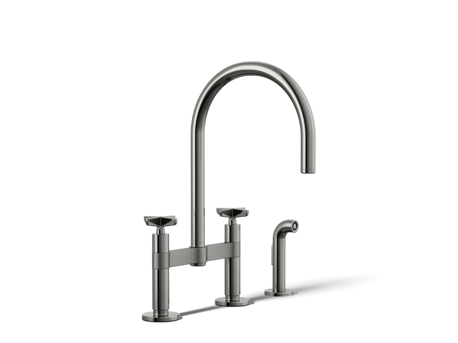 Kohler Billet — Mezcladora de Cocina tipo Puente Alto con Rociador Lateral y Manijas de Cruz — Titanio Vibrant