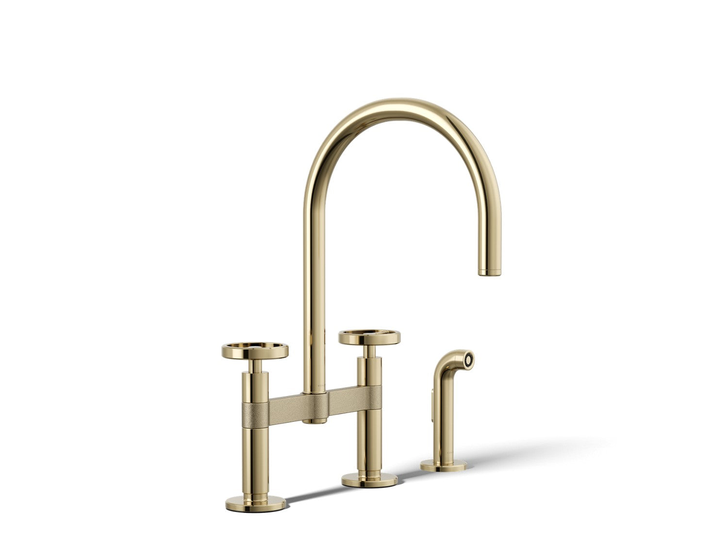 Kohler Billet — Mezcladora de Cocina tipo Puente Alto con Rociador Lateral y Manijas Redondas — Oro Francés Vibrant