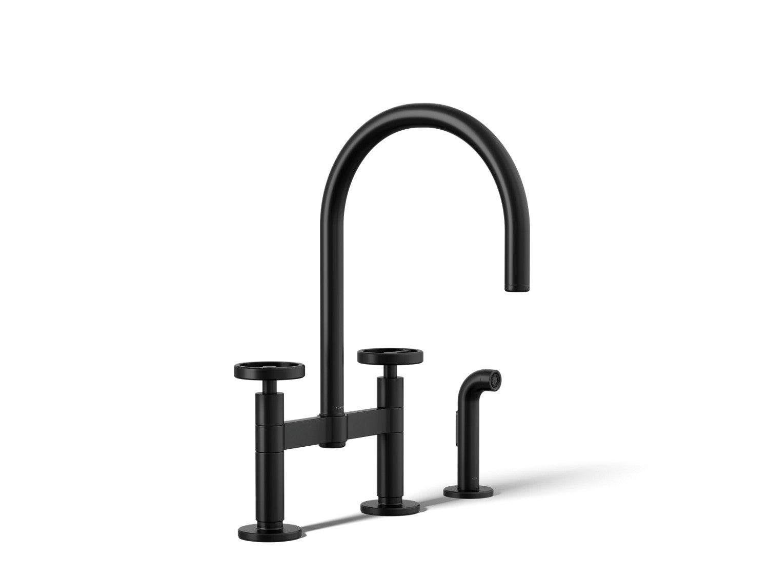 Kohler Billet — Mezcladora de Cocina tipo Puente Alto con Rociador Lateral y Manijas Redondas — Negro Mate