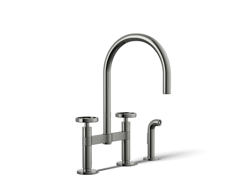 Kohler Billet — Mezcladora de Cocina tipo Puente Alto con Rociador Lateral y Manijas Redondas — Titanio Vibrant