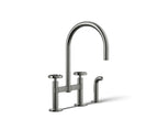 Kohler Billet — Mezcladora de Cocina tipo Puente Alto con Rociador Lateral y Manijas Redondas — Titanio Vibrant