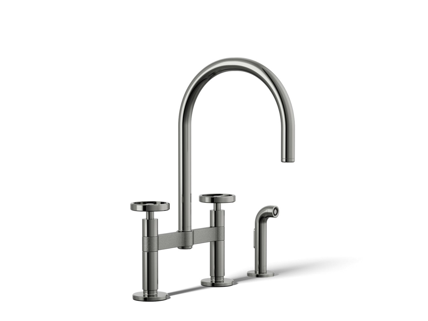 Kohler Billet — Mezcladora de Cocina tipo Puente Alto con Rociador Lateral y Manijas Redondas — Titanio Vibrant