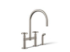Kohler Billet — Mezcladora de Cocina tipo Puente Alto con Rociador Lateral y Manijas Redondas — Acero Inoxidable Vibrant