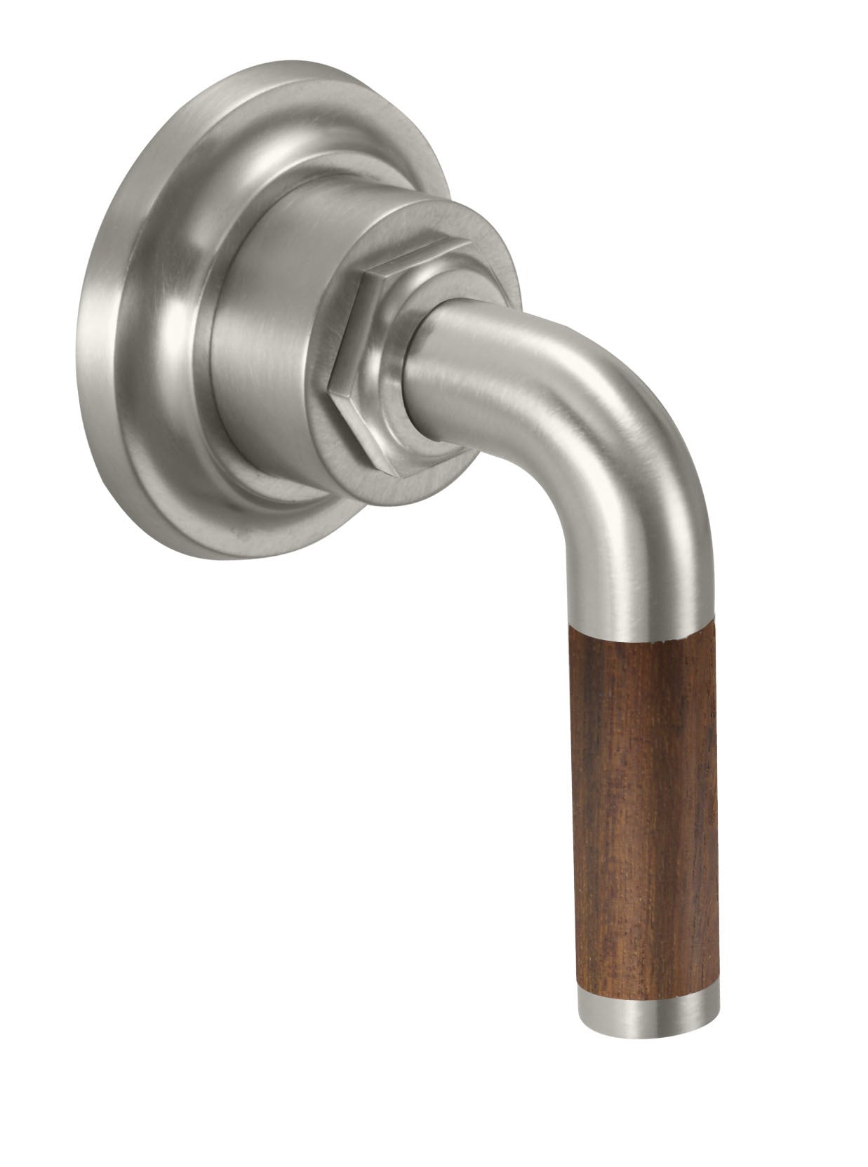 California Faucets Descanso Llave de Pared o Cubierta - Palanca de Teca - Níquel Satinado