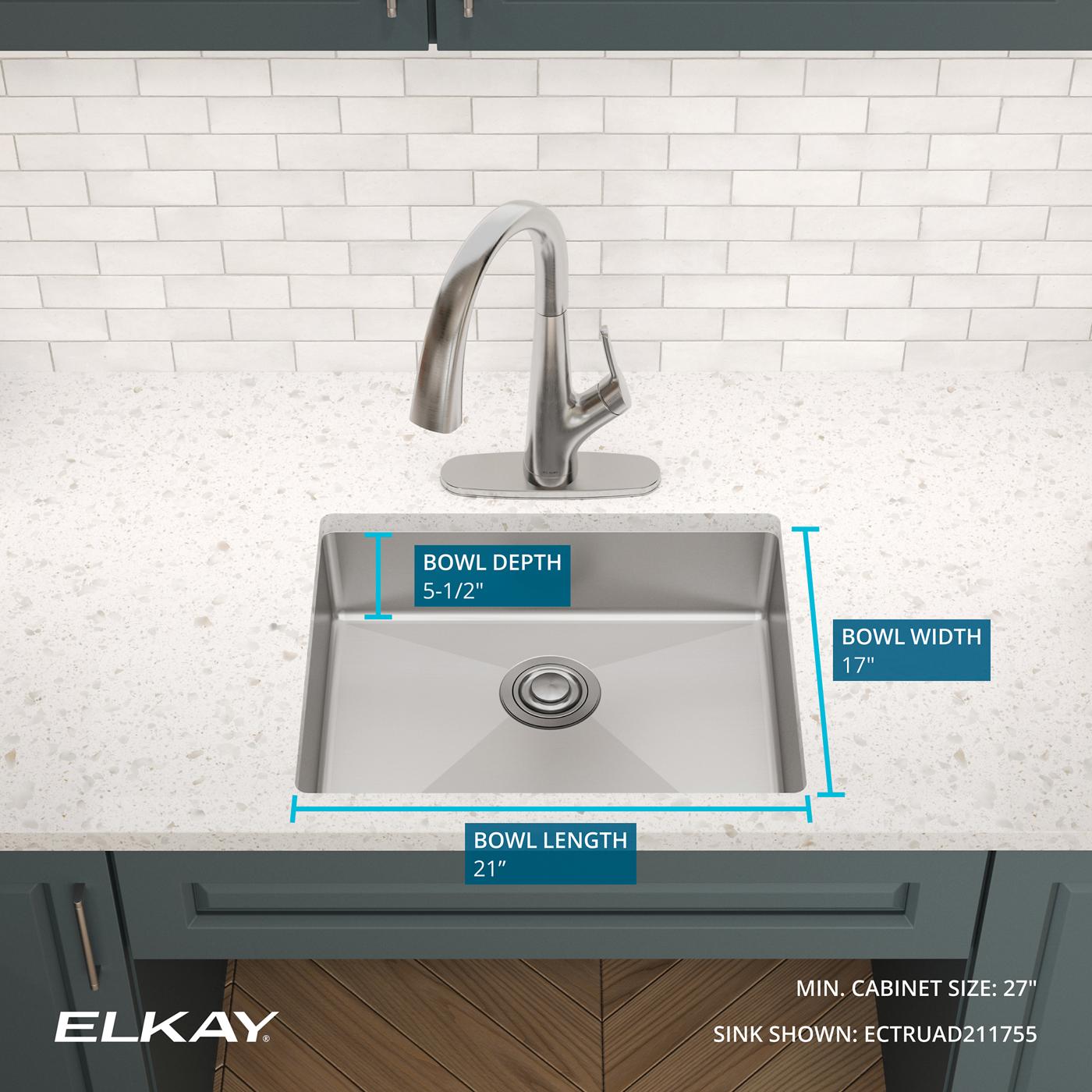 Elkay Tarja Crosstown® Calibre 18 Acero Inoxidable 22-1/2" x 18-1/2" x 5-1/2" de Un Tazón Bajo Cubierta — ambiente de cocina