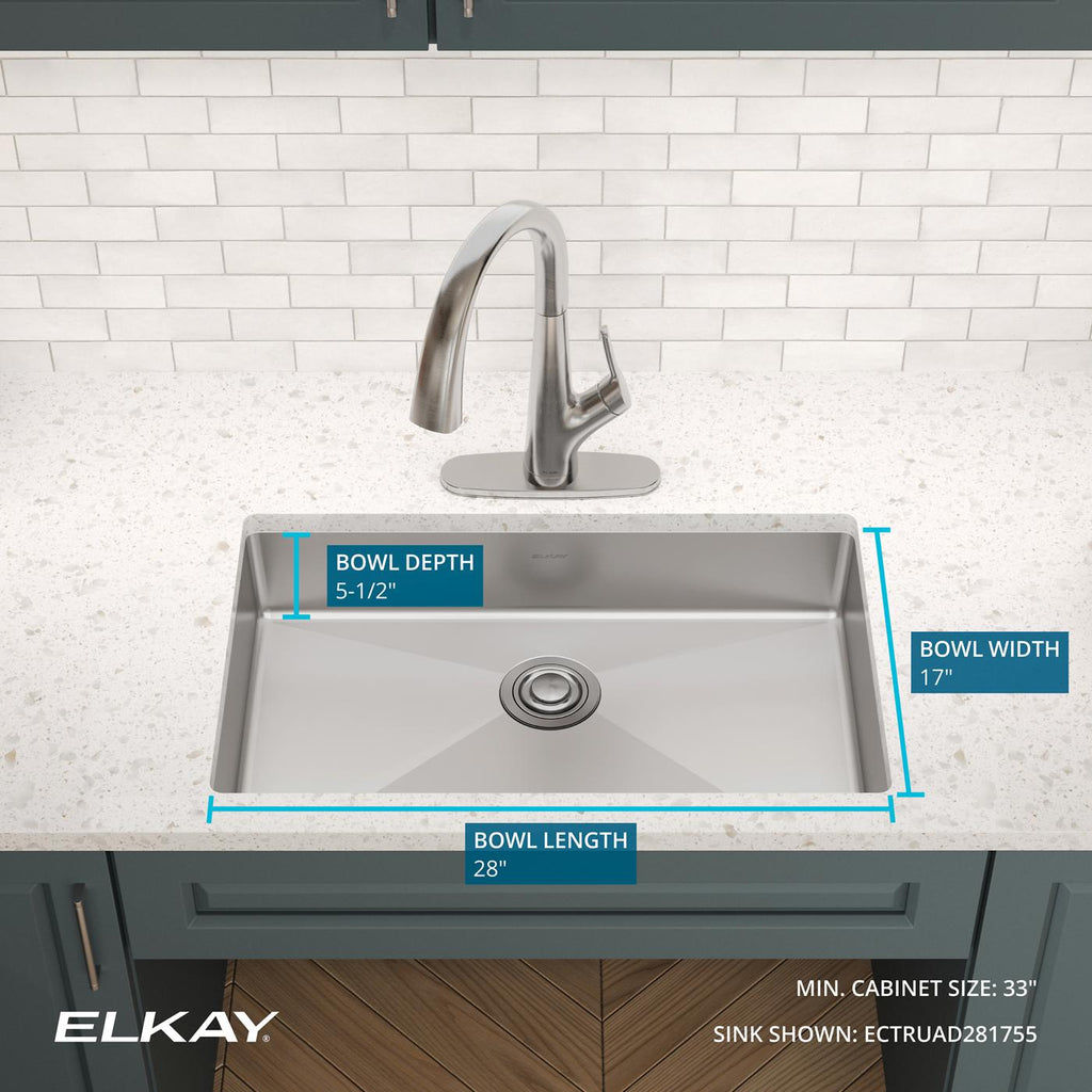 Elkay Tarja Crosstown® Calibre 18 Acero Inoxidable 29-1/2" x 18-1/2" x 5-1/2" de Un Tazón Bajo Cubierta — ambiente de cocina