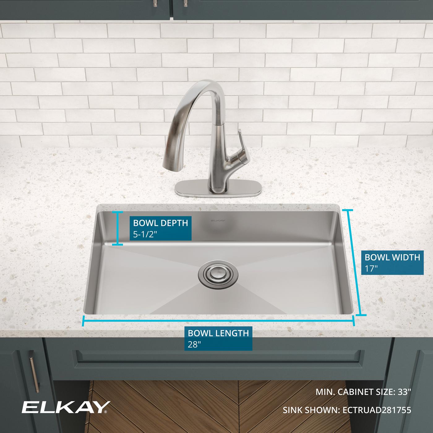 Elkay Tarja Crosstown® Calibre 18 Acero Inoxidable 29-1/2" x 18-1/2" x 5-1/2" de Un Tazón Bajo Cubierta — ambiente de cocina