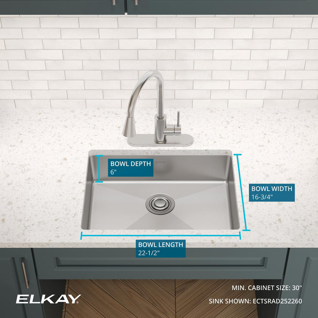 Elkay Tarja Crosstown® Calibre 18 Acero Inoxidable 25" x 22" x 6" de Un Tazón ADA de Doble Montaje — ambiente de cocina